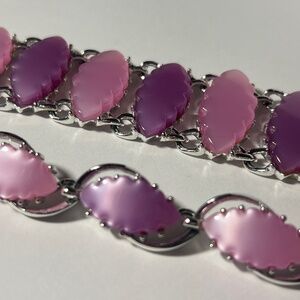 Vintage Thermoset Pearly Pink and Purple Necklace and Bracelet Set